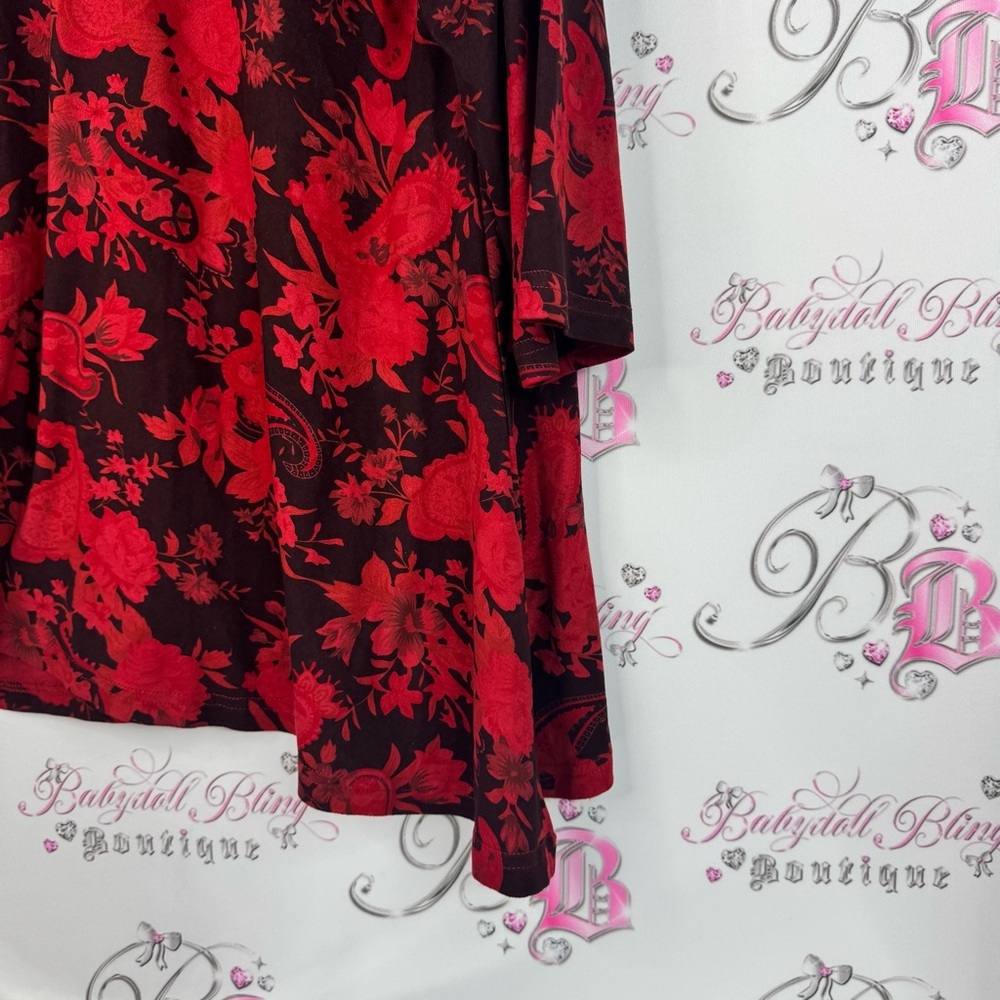 Orage long sleeve flowy flowers top blouse Red Floral Women's Blouse - Picture 4 of 8